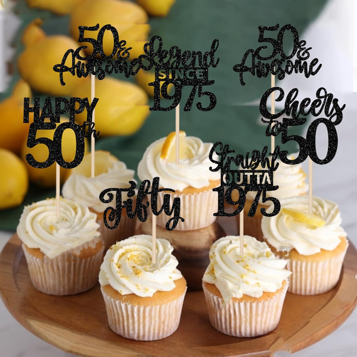 ZHUOWEISM 24PCS Black Happy 50th Birthday Cupcake Toppers 1
