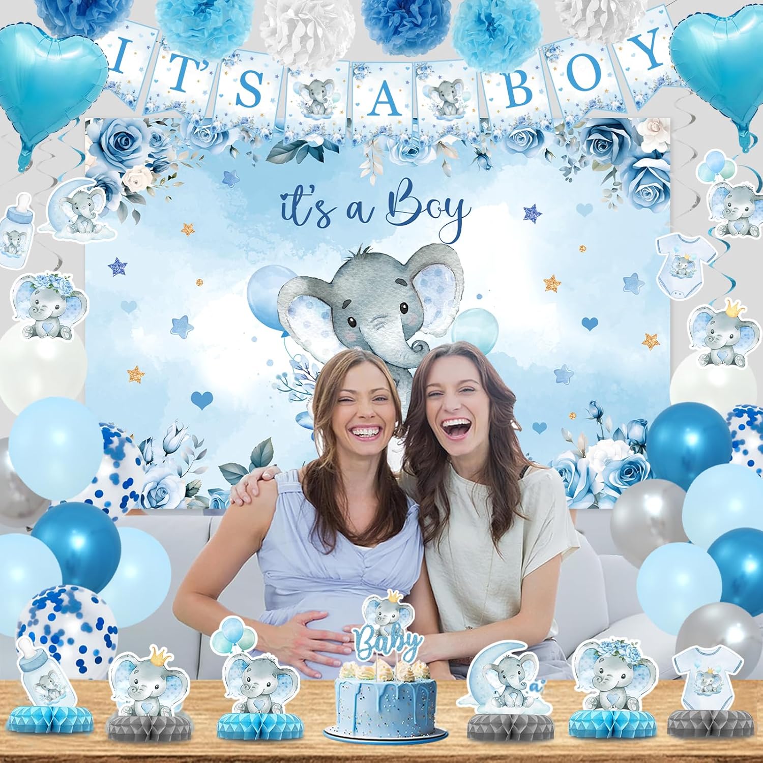 Staraise Blue Elephant Baby Shower Decor Kit