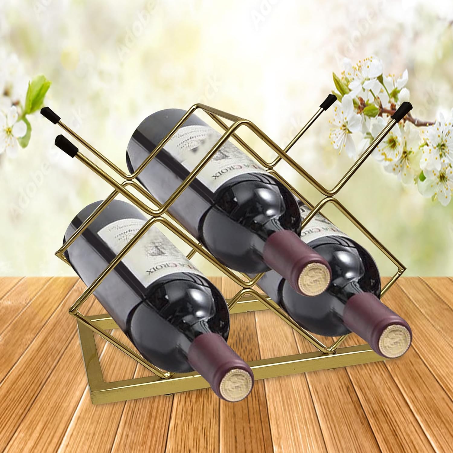 Nu Steel 5 Bottles Tabletop Wine Holder with Gold Finish