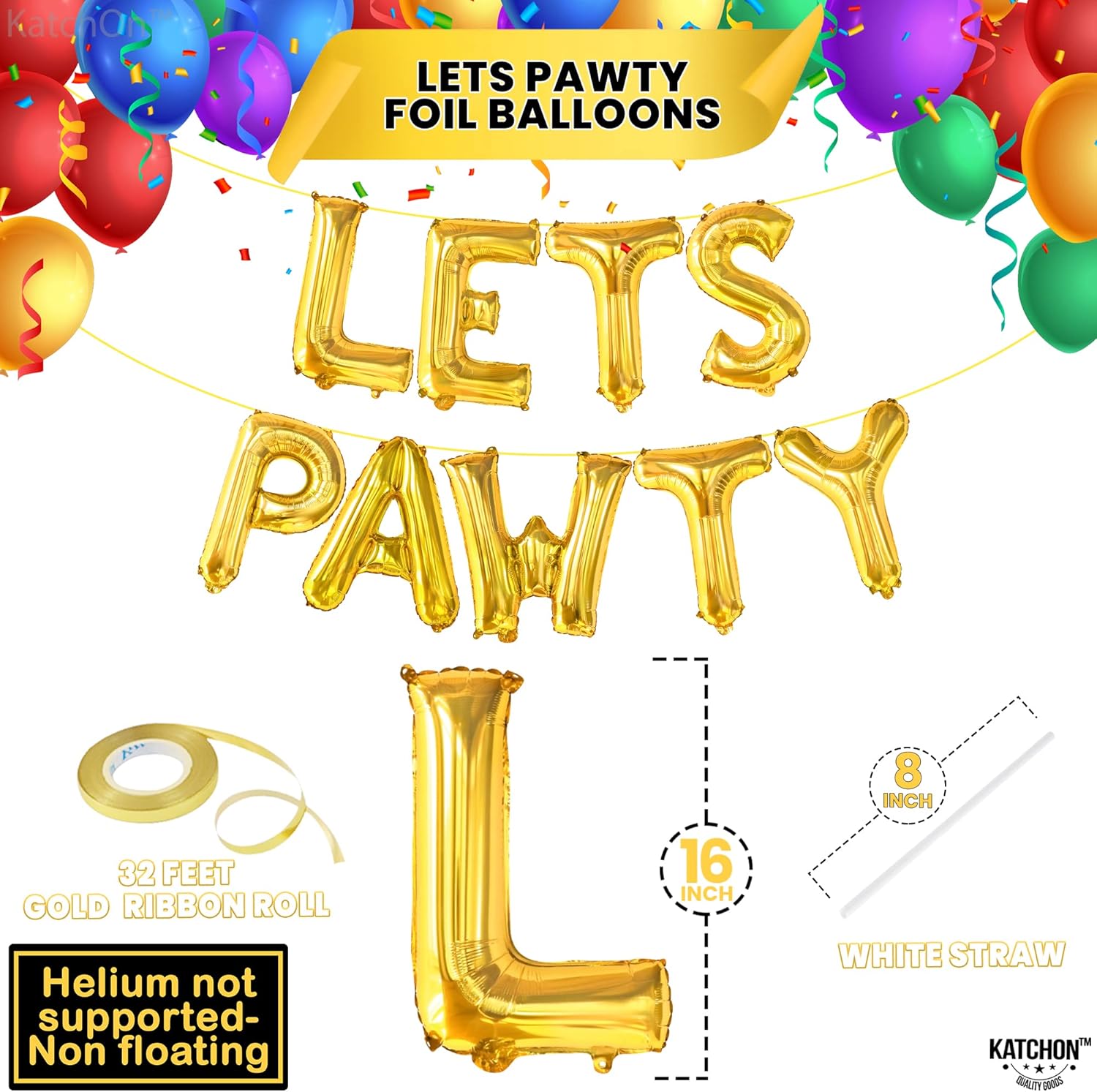 KatchOn Lets Pawty Balloons Gold 16 Inch Decor Set