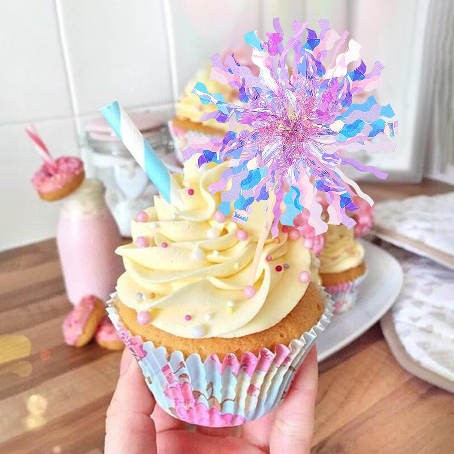 30 PCS Purple Foil Firework Cupcake Toppers 1