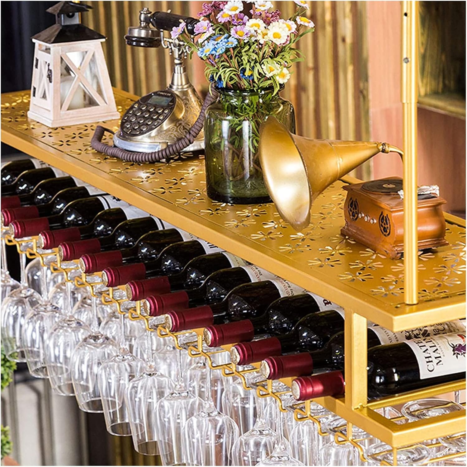 ALDEPO Industrial 2-Tier Wall Wine Rack - Dolphin Waves 60cm