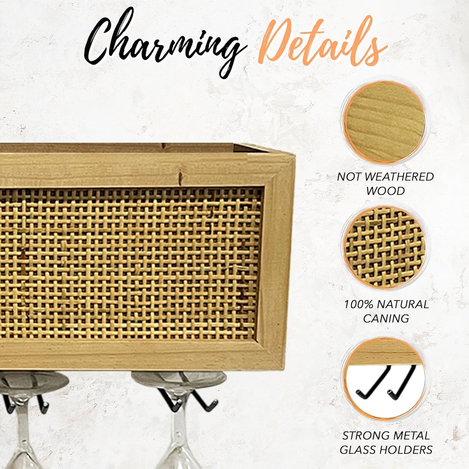 Autumn Alley Wall Mounted Wine Rack - Natural Rattan Caning Design