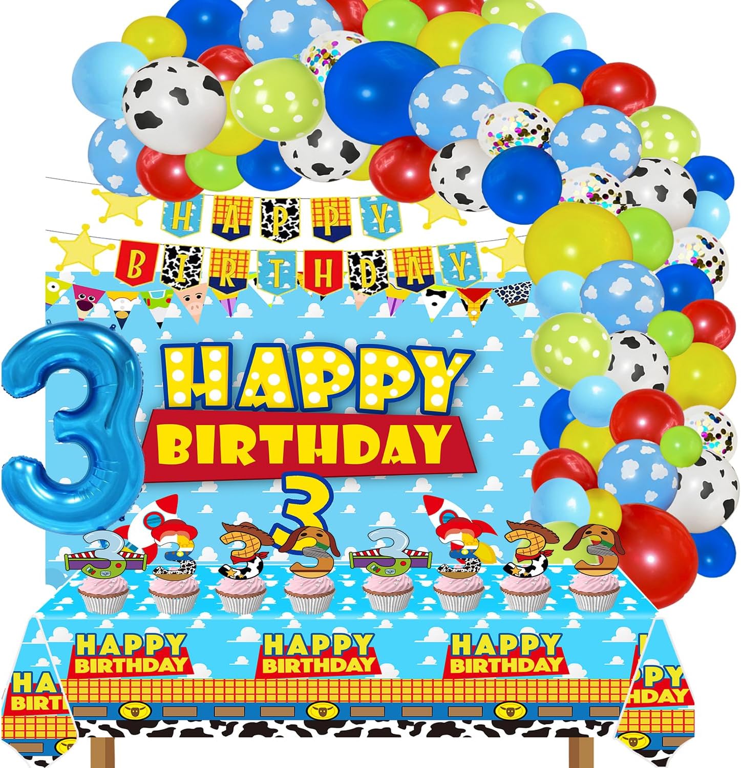 METIXOZE 3rd Birthday Cartoon Decor Set