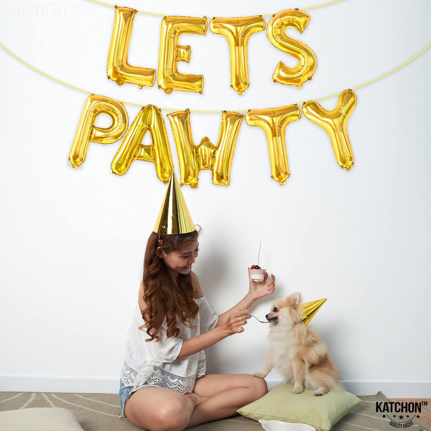 KatchOn Lets Pawty Balloons Gold 16 Inch Decor Set