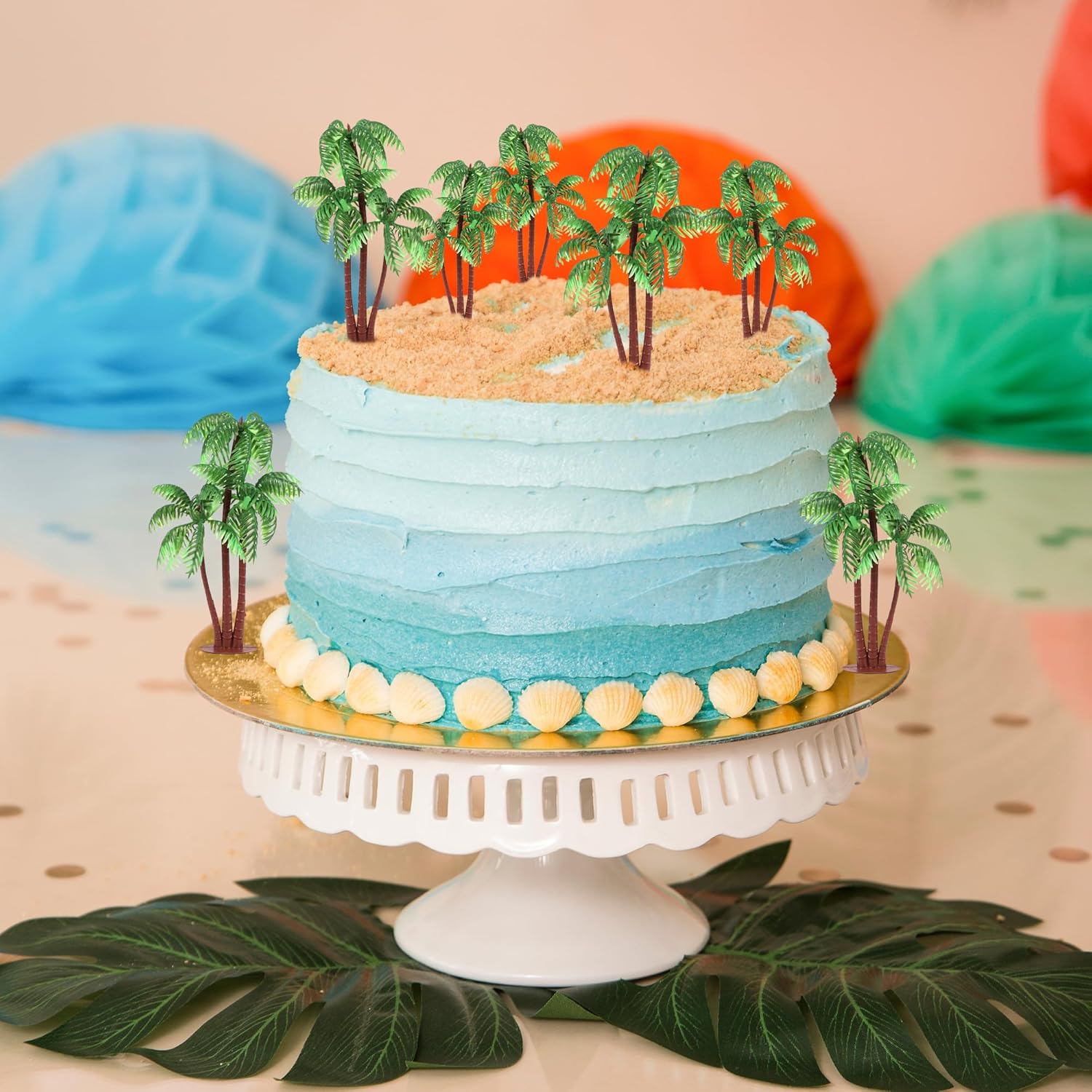Gyufise 10Pcs Plastic Green Palm Tree Cupcake Toppers