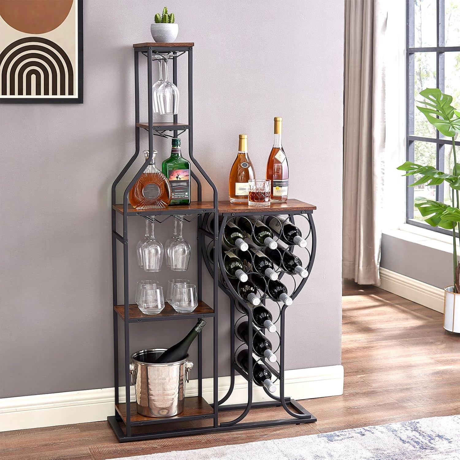 PUDDINER 5 Tier Freestanding Wine Rack with Glass Holder