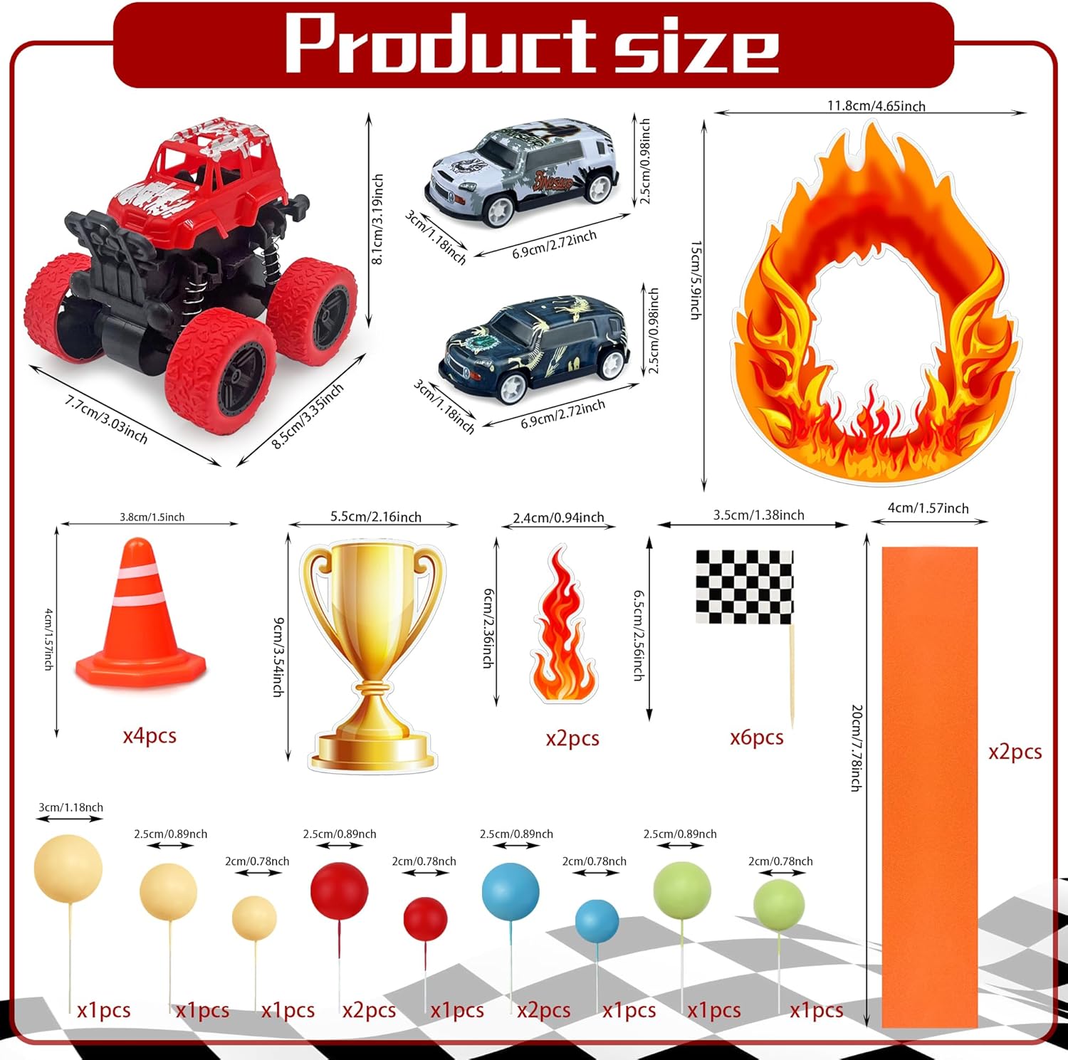 30PCS Truck Cake Toppers for Racing Car Party Decorations
