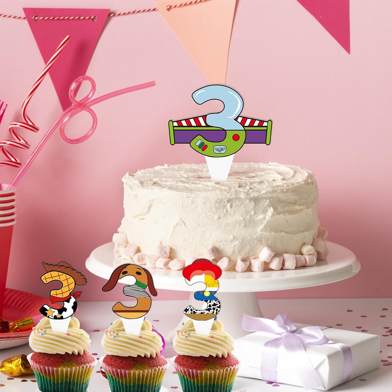 United-Unicorns 40 PCS 3rd Birthday Cupcake Toppers