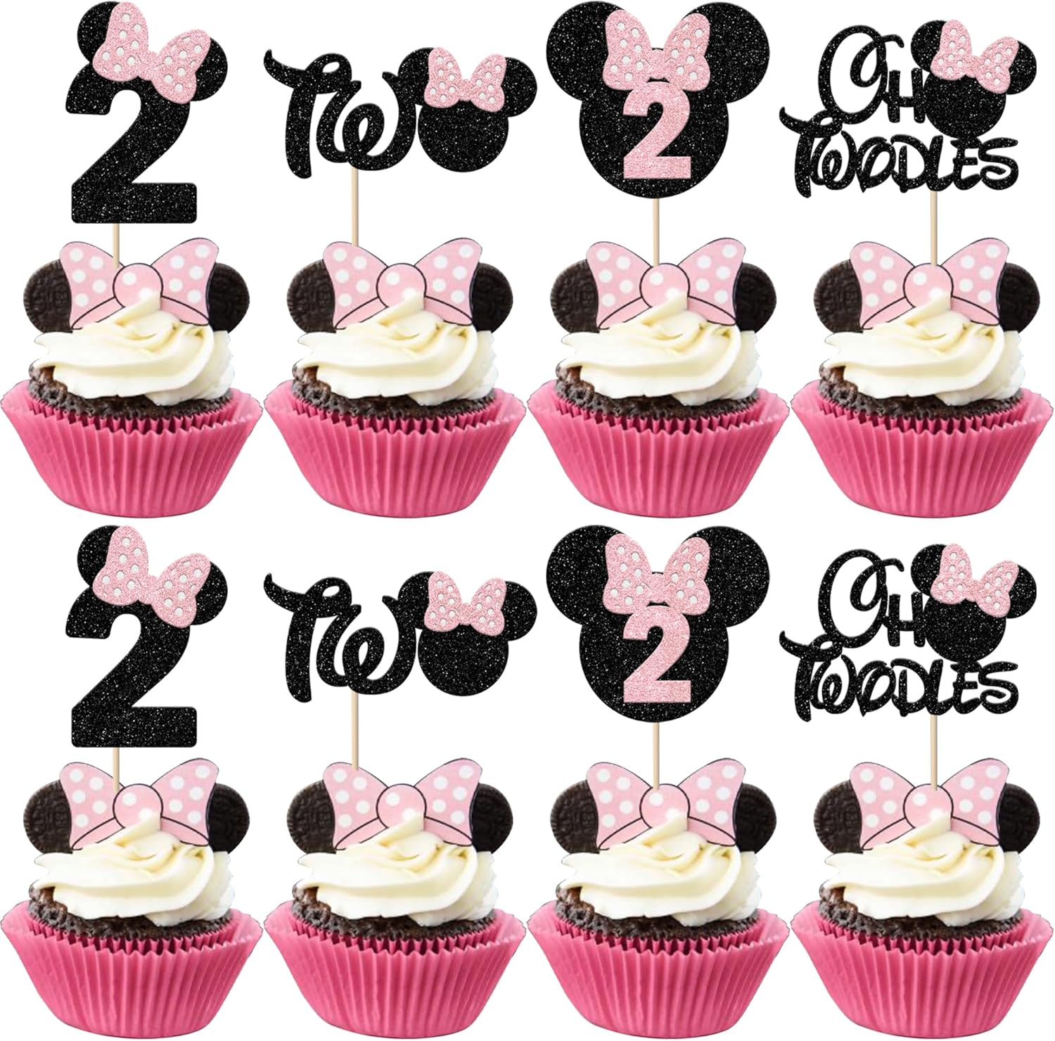 Rsstarxi 24 Pack Pink Bow Mouse Cupcake Toppers