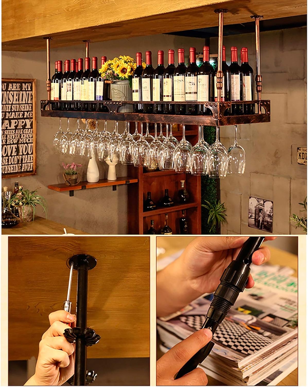 Adjustable Bronze Wine Rack with Guardrail