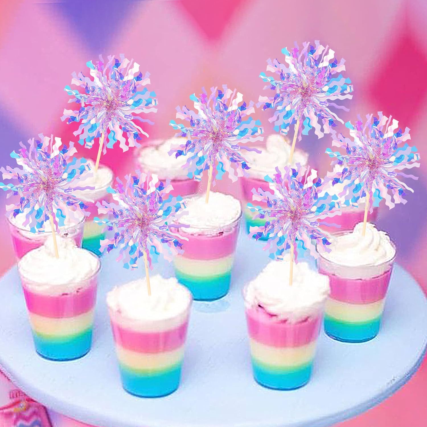 30 PCS Purple Foil Firework Cupcake Toppers 1
