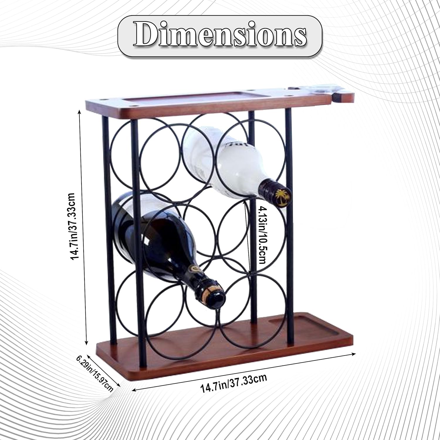 Herclove 6-Bottle Wine Rack with 2 Glasses Holder