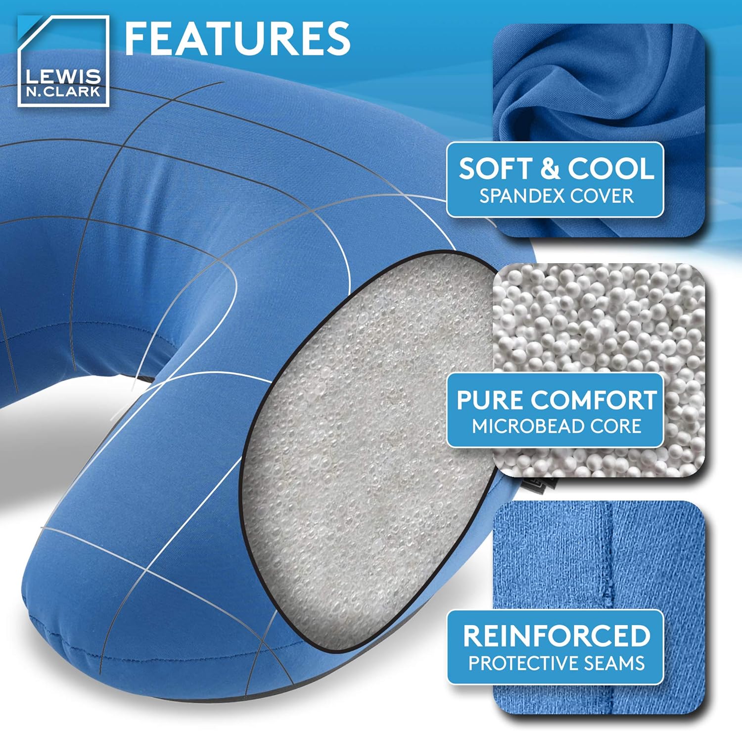 Lewis N Clark Mood Neck Pillow Blue