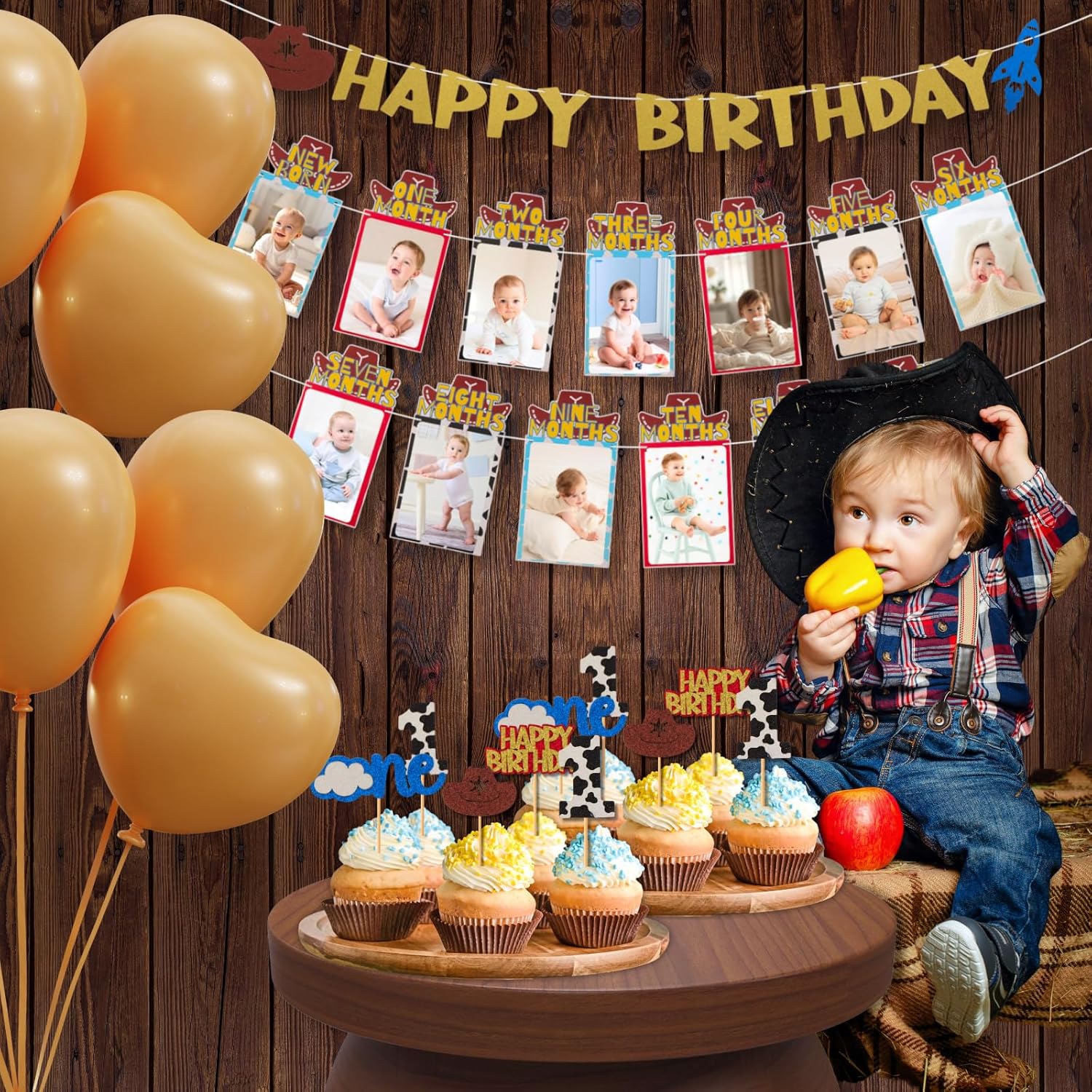 RANERVZ Western Cowboy Birthday Decorations with 24pcs Cake Toppers