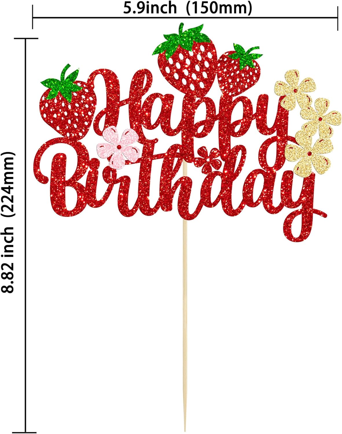 Ephlyn Strawberry Cake Topper Red Glitter Decor