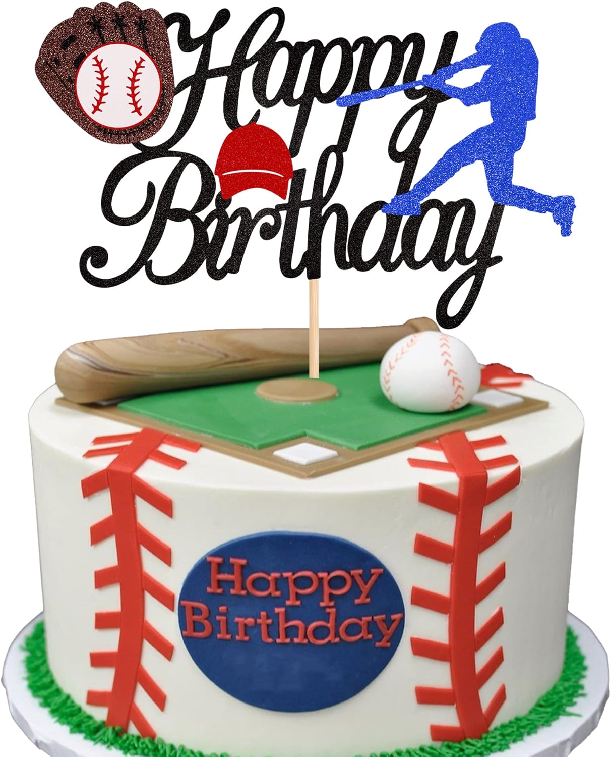 ZHUOWEISM 1PCS Glitter Baseball Cake Topper for Birthday Parties