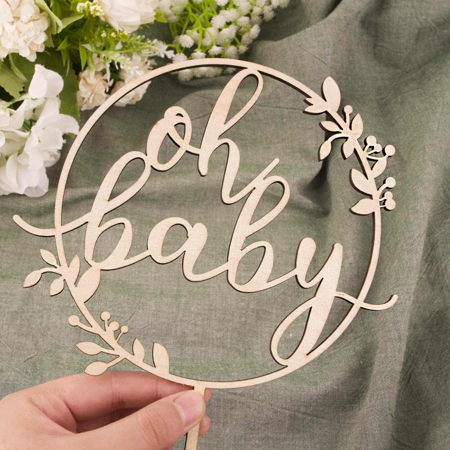 Oh Baby Cake Topper Wood Gender Neutral Boy Girl