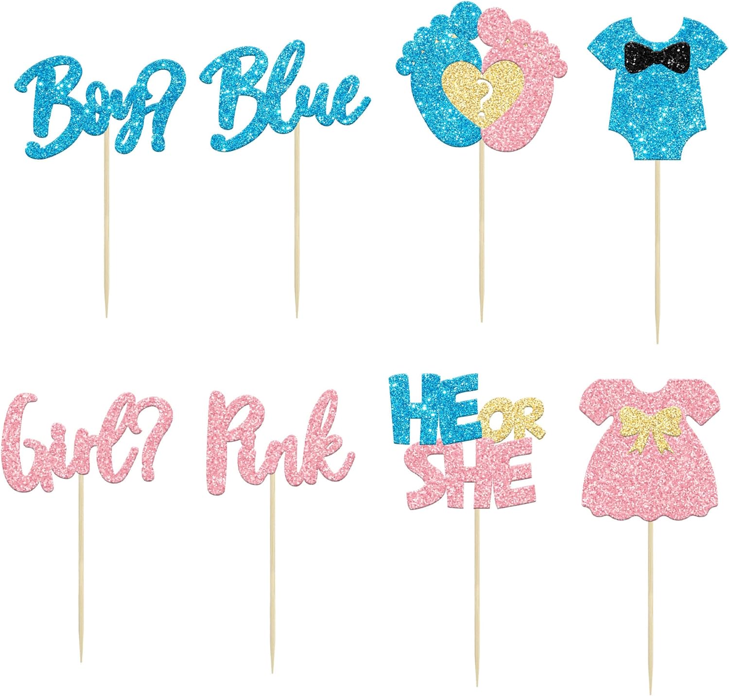 24Pcs Glitter Feet Onesie Cupcake Toppers for Gender Reveal