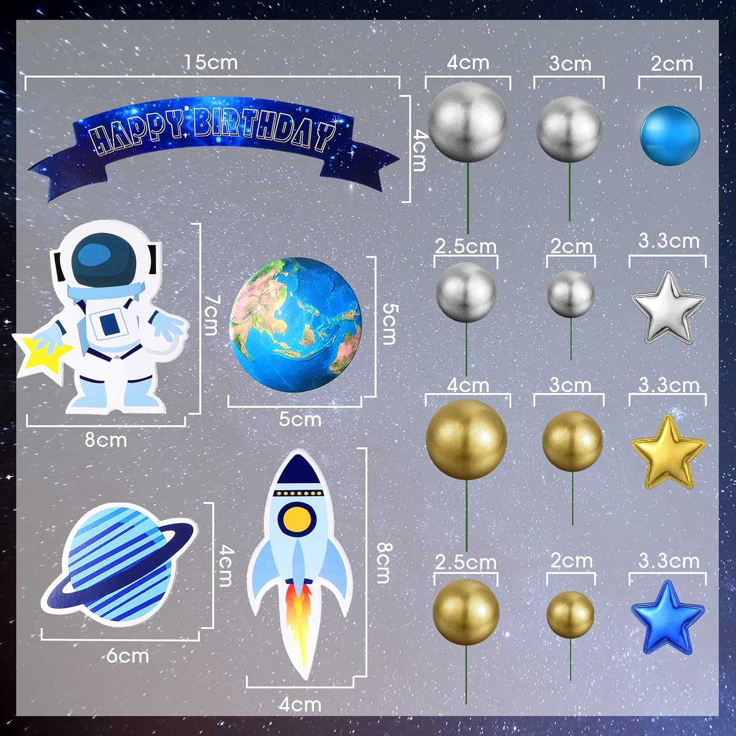 Epakh 24 Pcs Space Cake Toppers for Birthday Parties