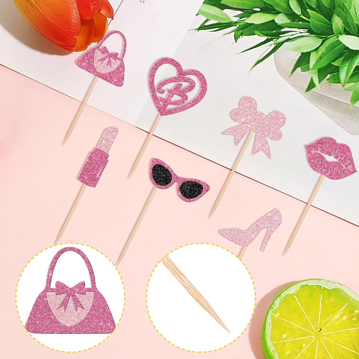 24PCS Glitter Cupcake Toppers for Princess Parties