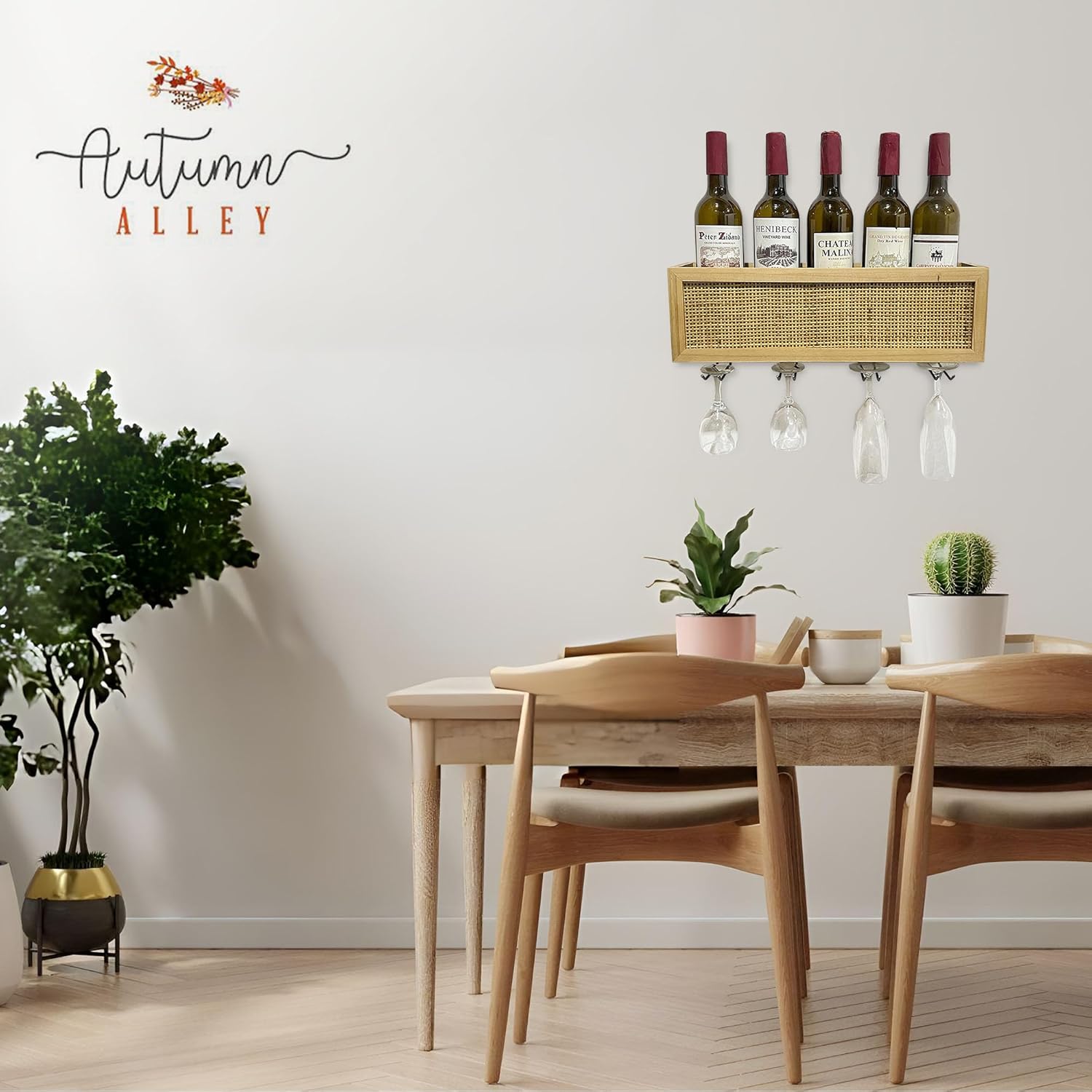 Autumn Alley Wall Mounted Wine Rack - Natural Rattan Caning Design