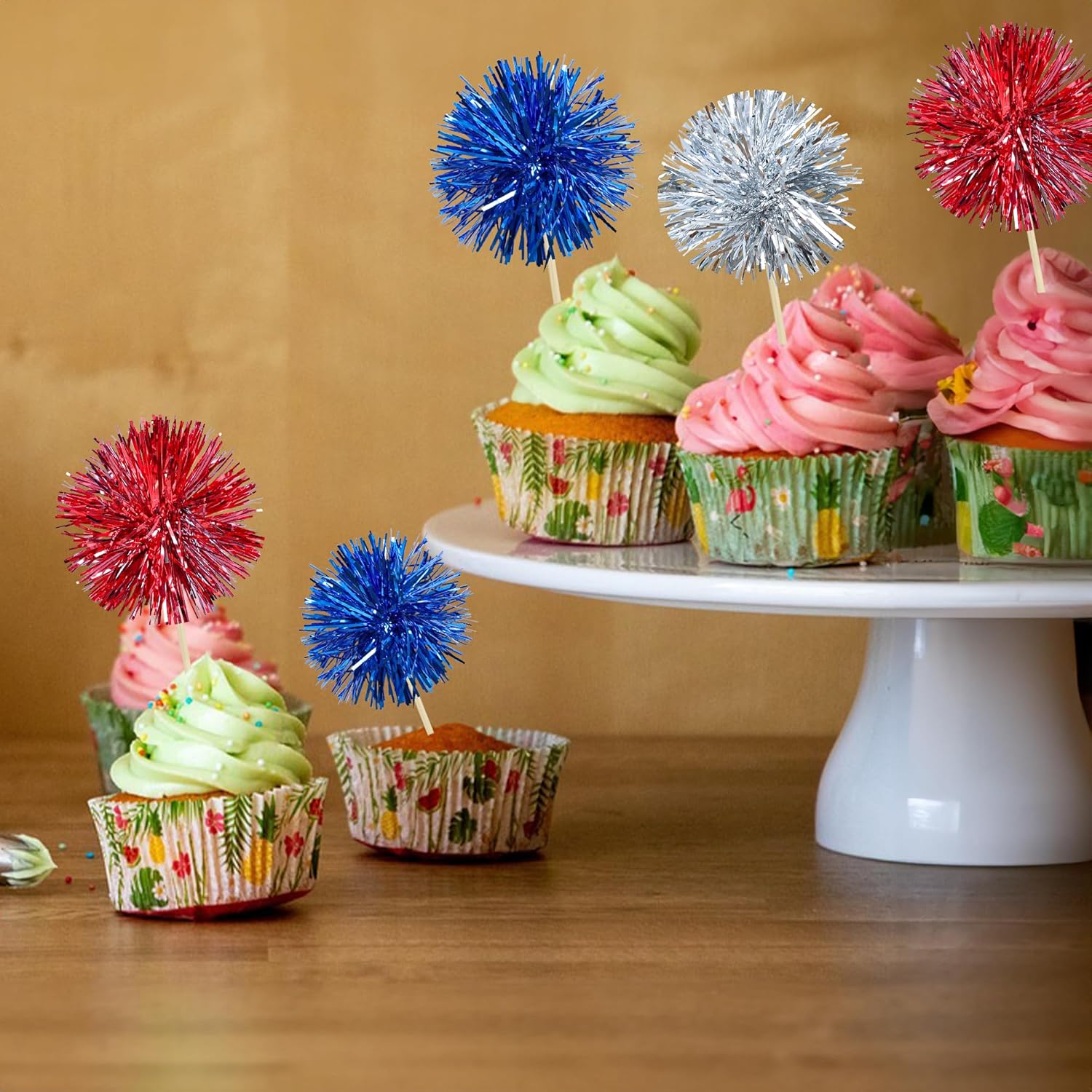 Gyufise 30Pcs Foil Firework Cupcake Toppers 1
