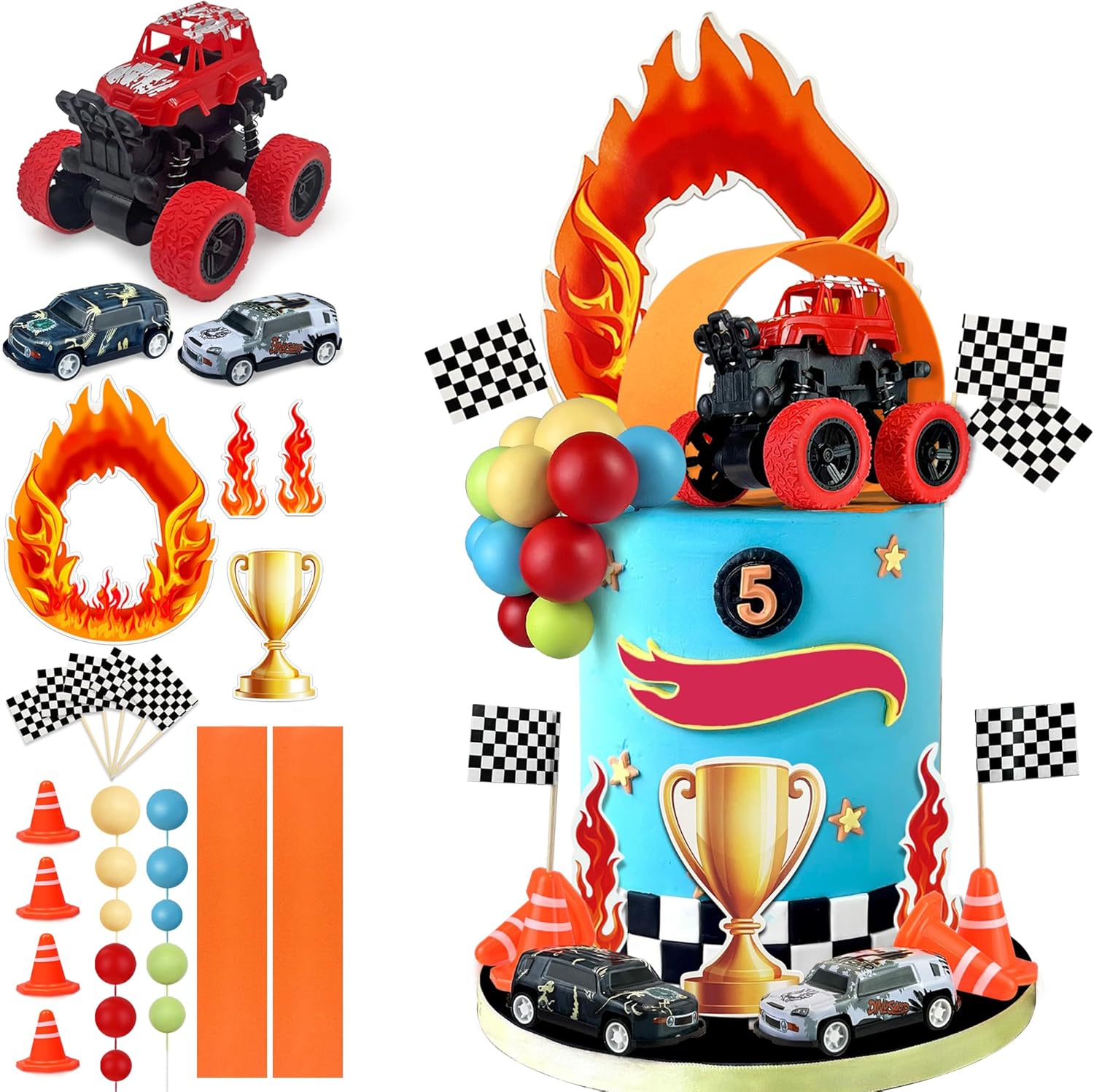 30PCS Truck Cake Toppers for Racing Car Party Decorations