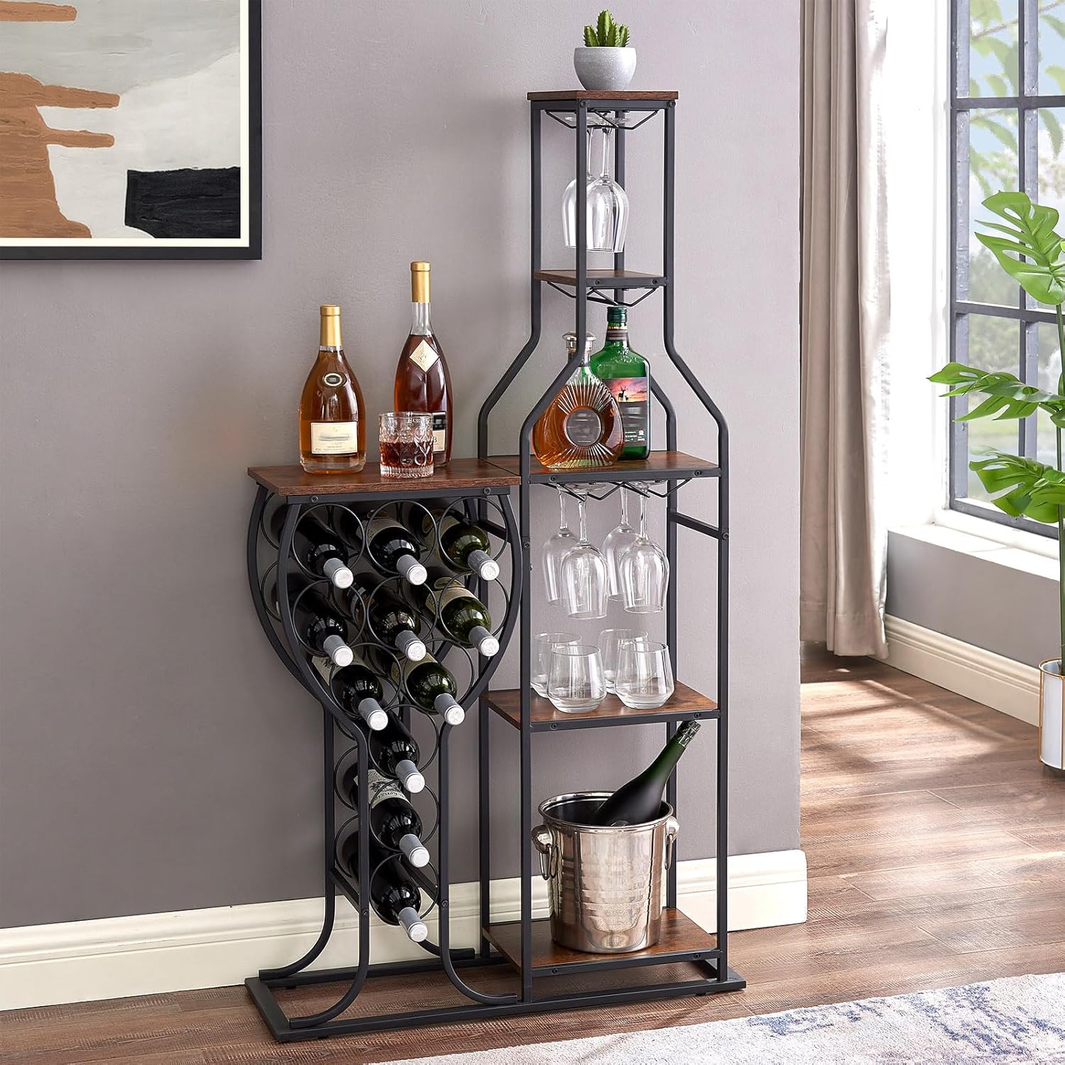 PUDDINER 5 Tier Freestanding Wine Rack with Glass Holder