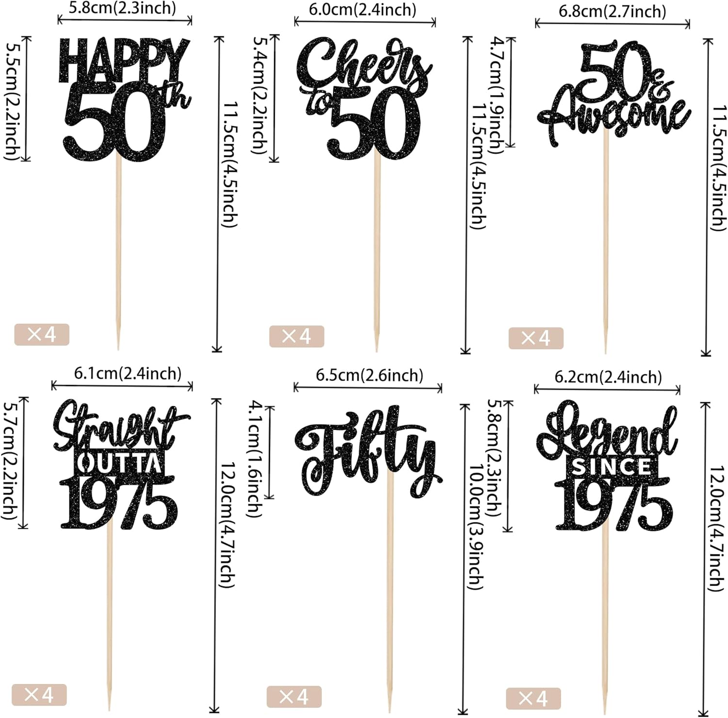 ZHUOWEISM 24PCS Black Happy 50th Birthday Cupcake Toppers 1
