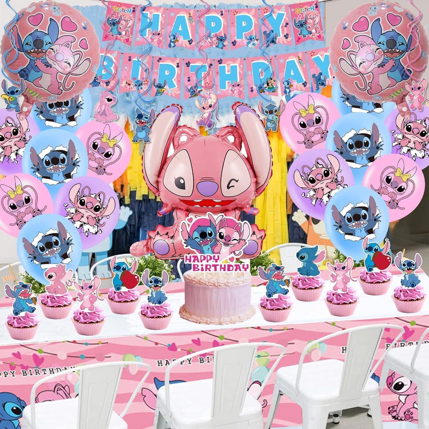 103PCS Stitch Birthday Decorations Set Pink