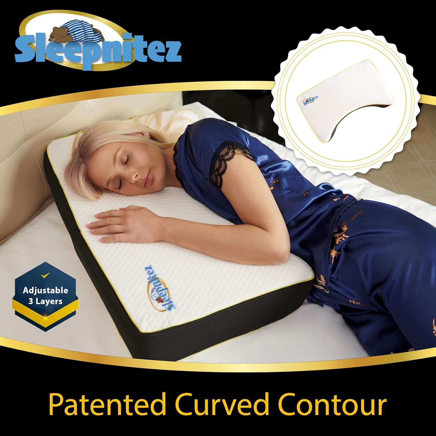 Sleepnitez Back and Side Sleeper Pillow for Neck and Shoulder Pain Relief