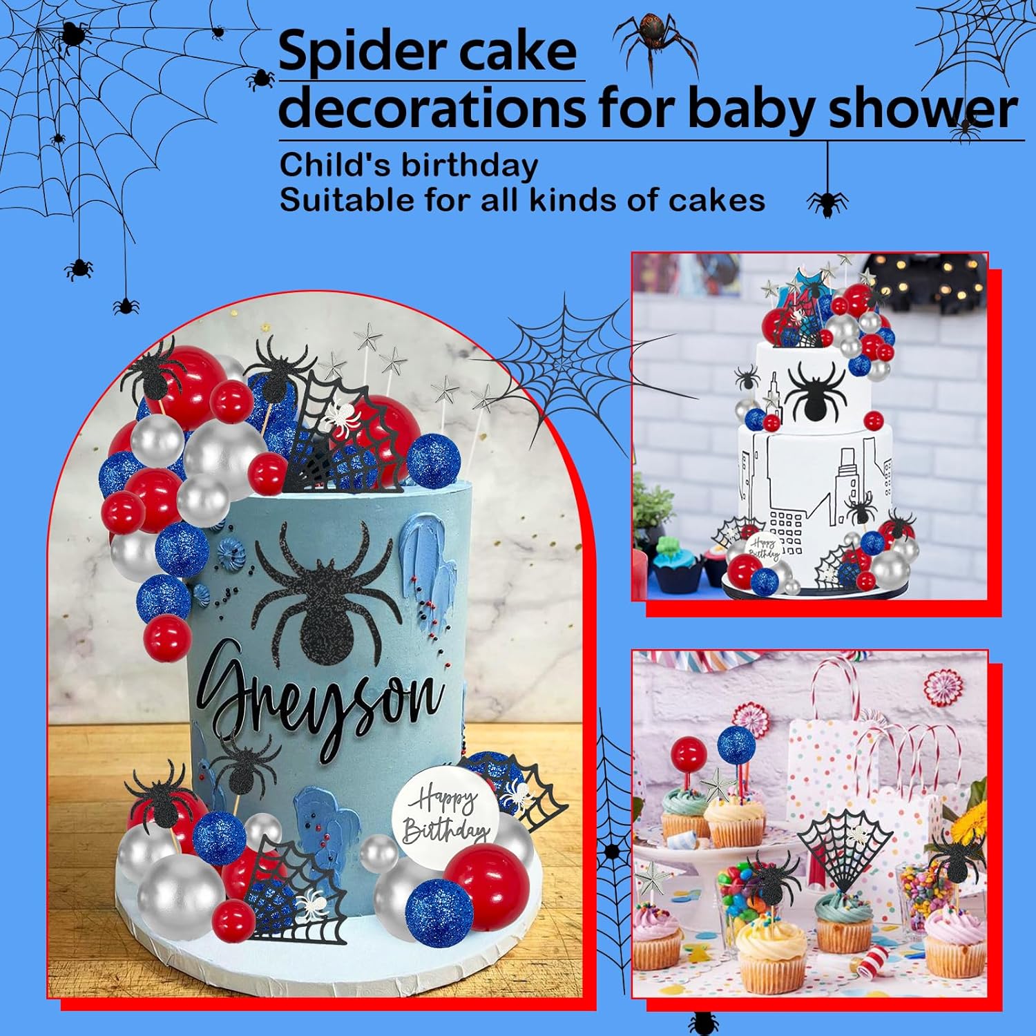 Morofme Spider Cake Topper with Glitter Decorations