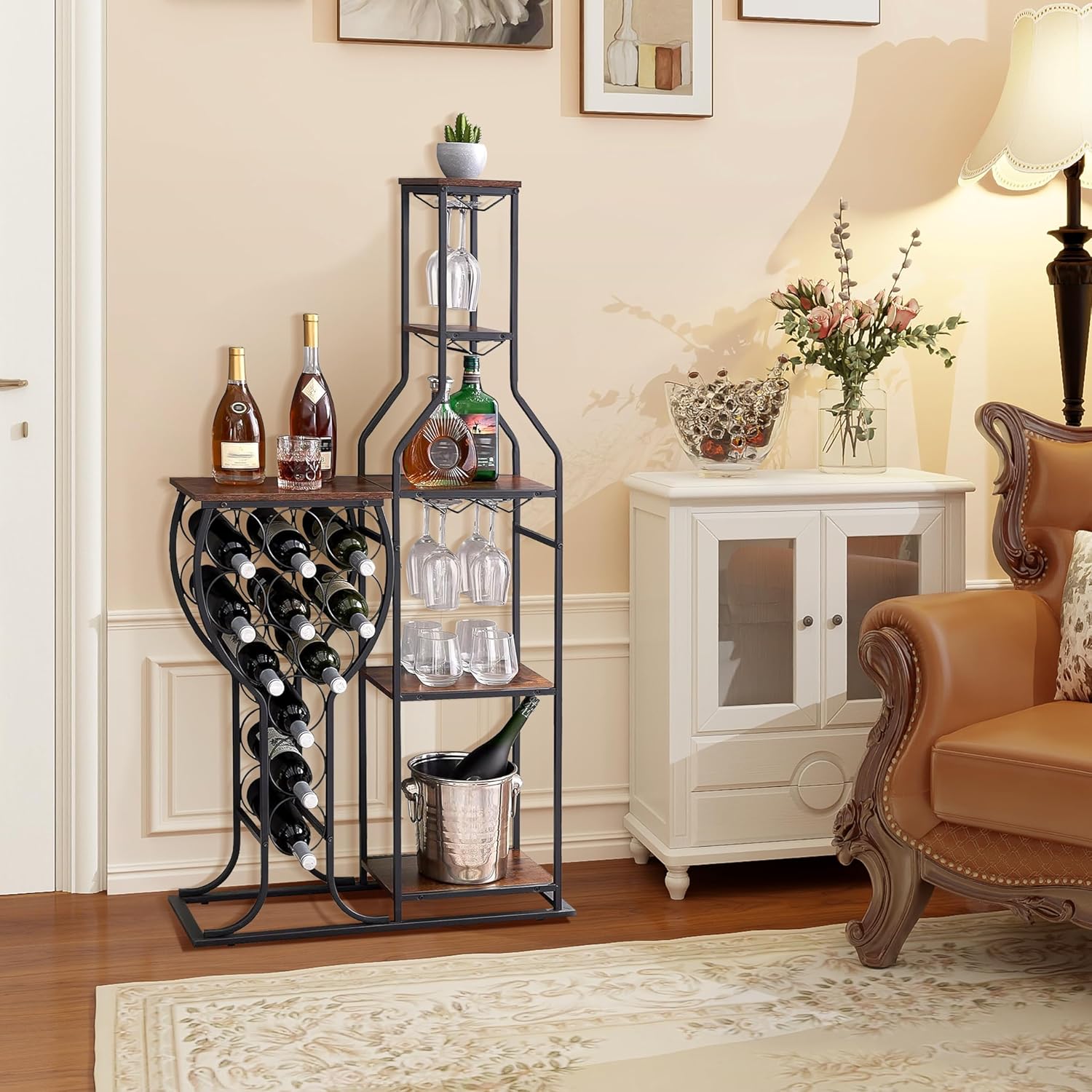 Freestanding Wine Rack 11 Bottles 5 Tier Storage Shelves