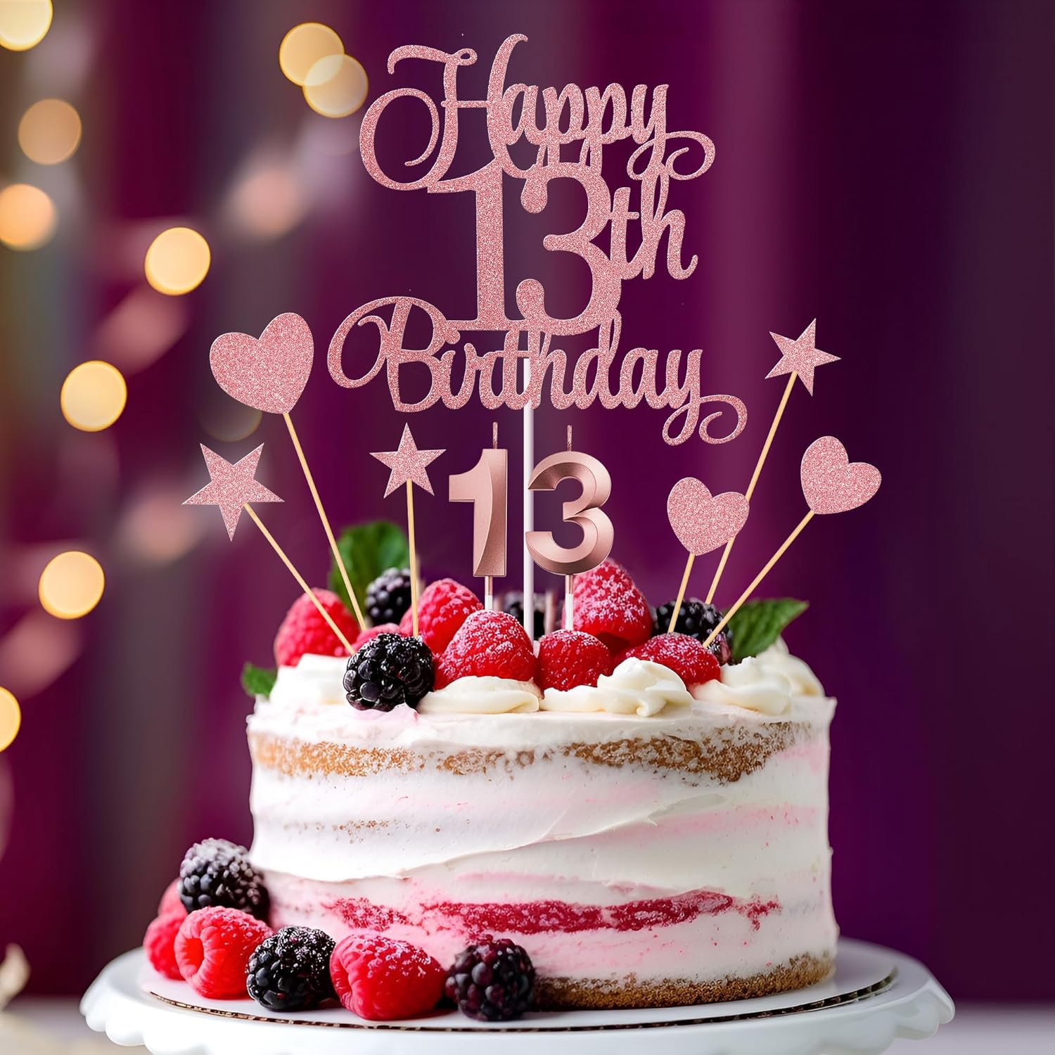 13th Birthday Cake Toppers Set with Glitter and Candles
