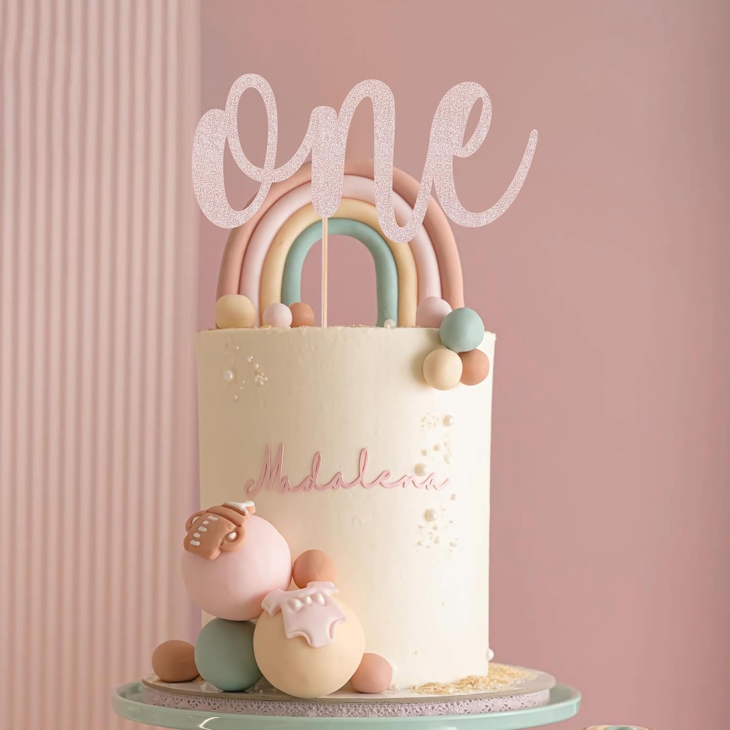 Rose Gold Glitter 1st Birthday Cake Topper