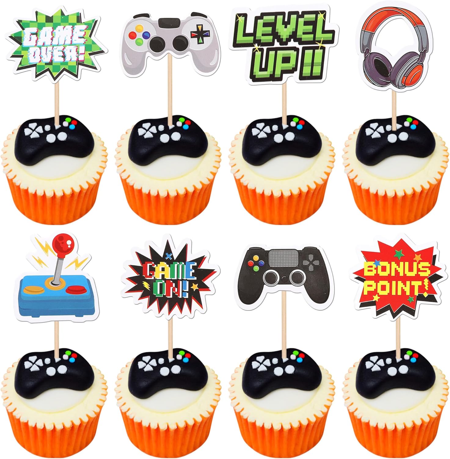 ZHUOWEISM 40 PCS Double Sided Game Controller Cupcake Toppers
