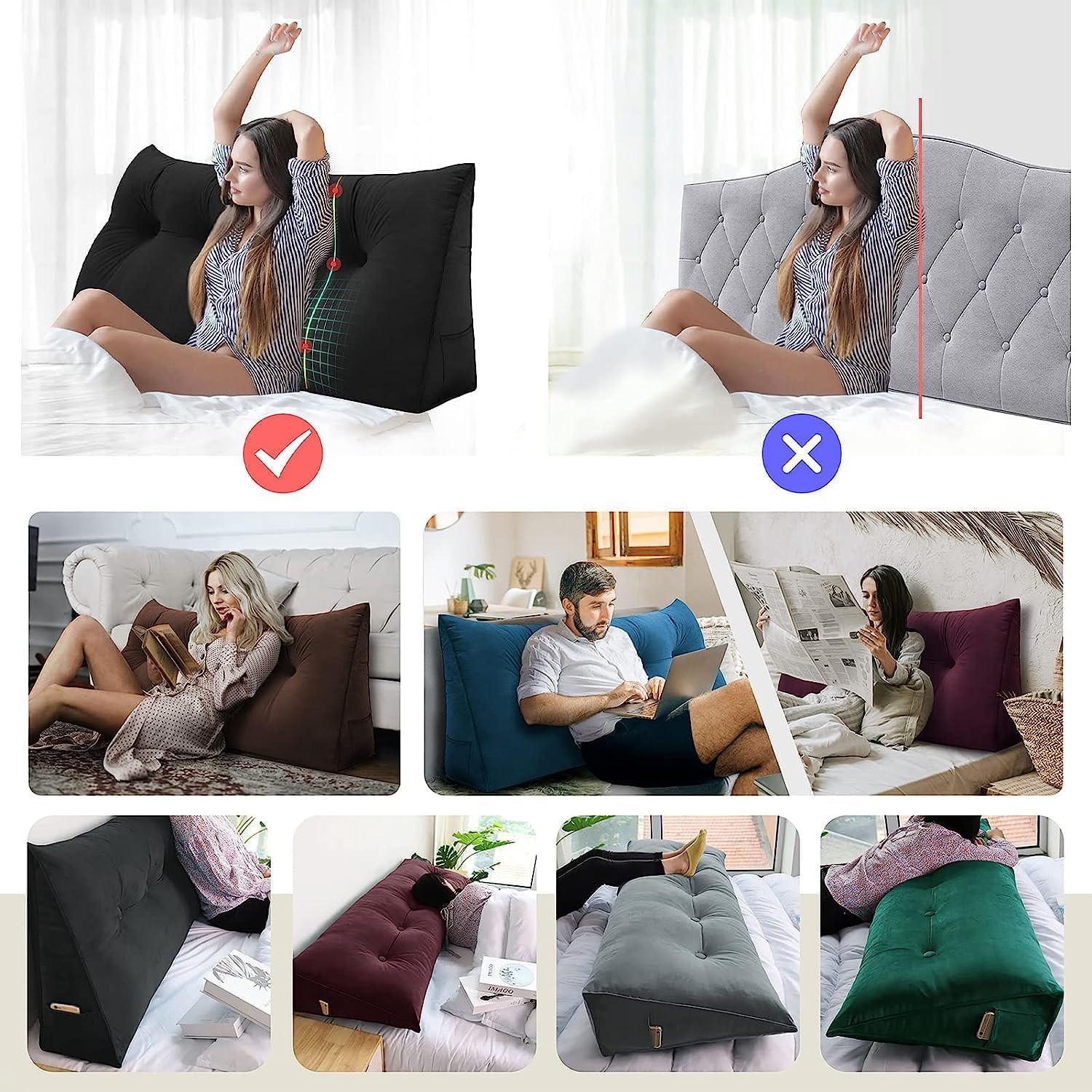 COZMAX Triangular Headboard Pillow with Removable Cover