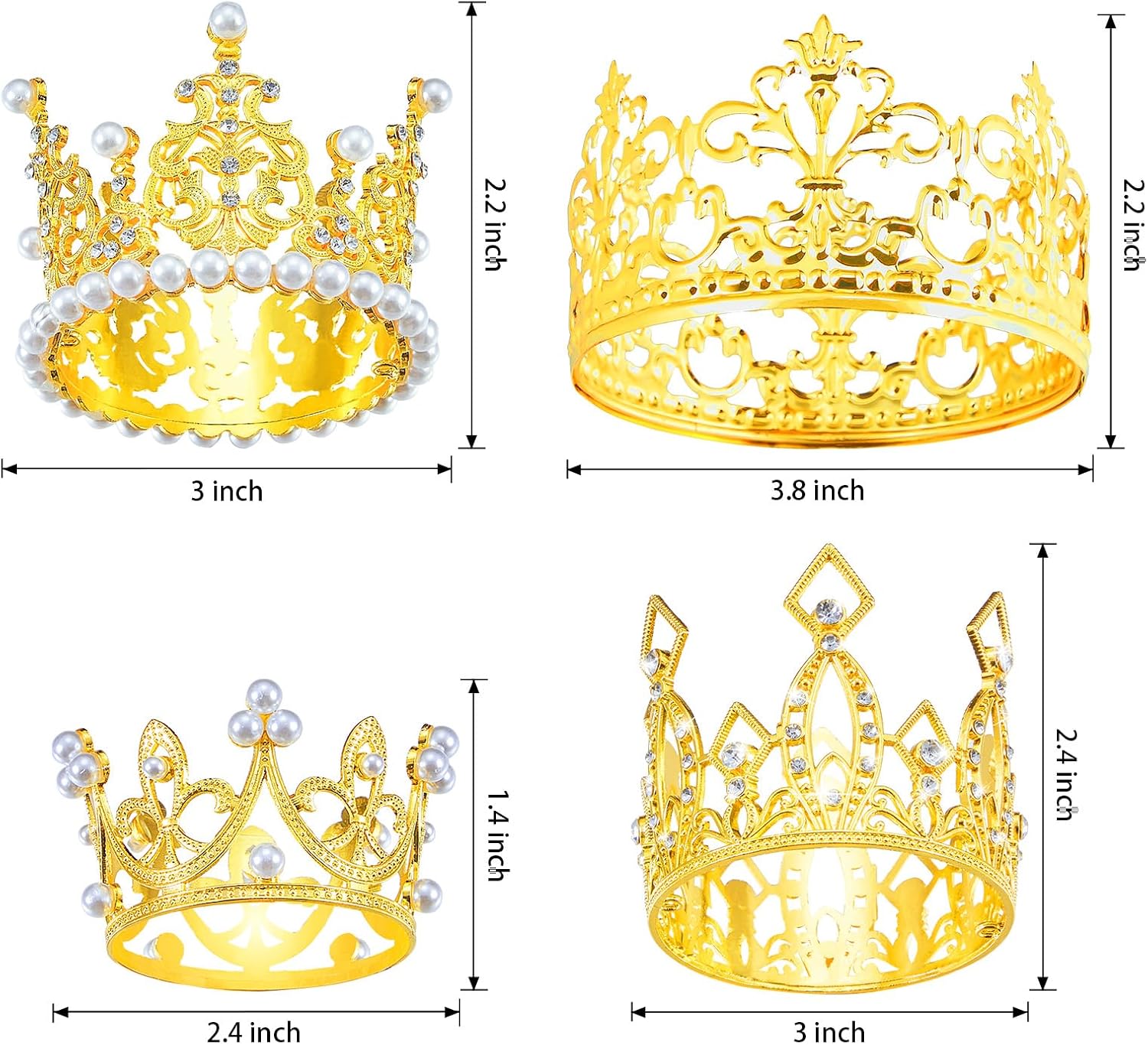 Jetec 4 Pcs Small Crown Cake Topper Gold Classic