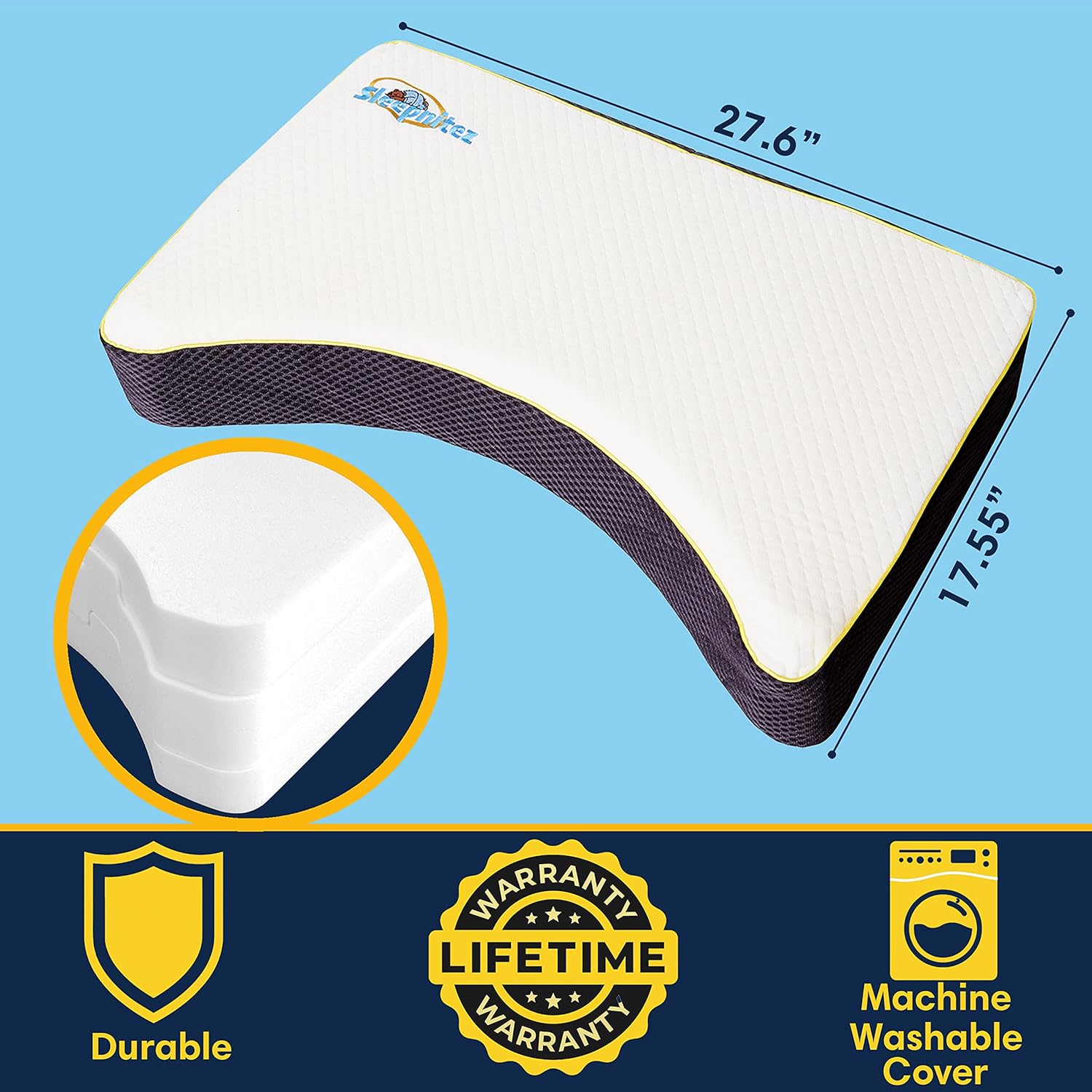 Sleepnitez Back and Side Sleeper Pillow for Neck and Shoulder Pain Relief