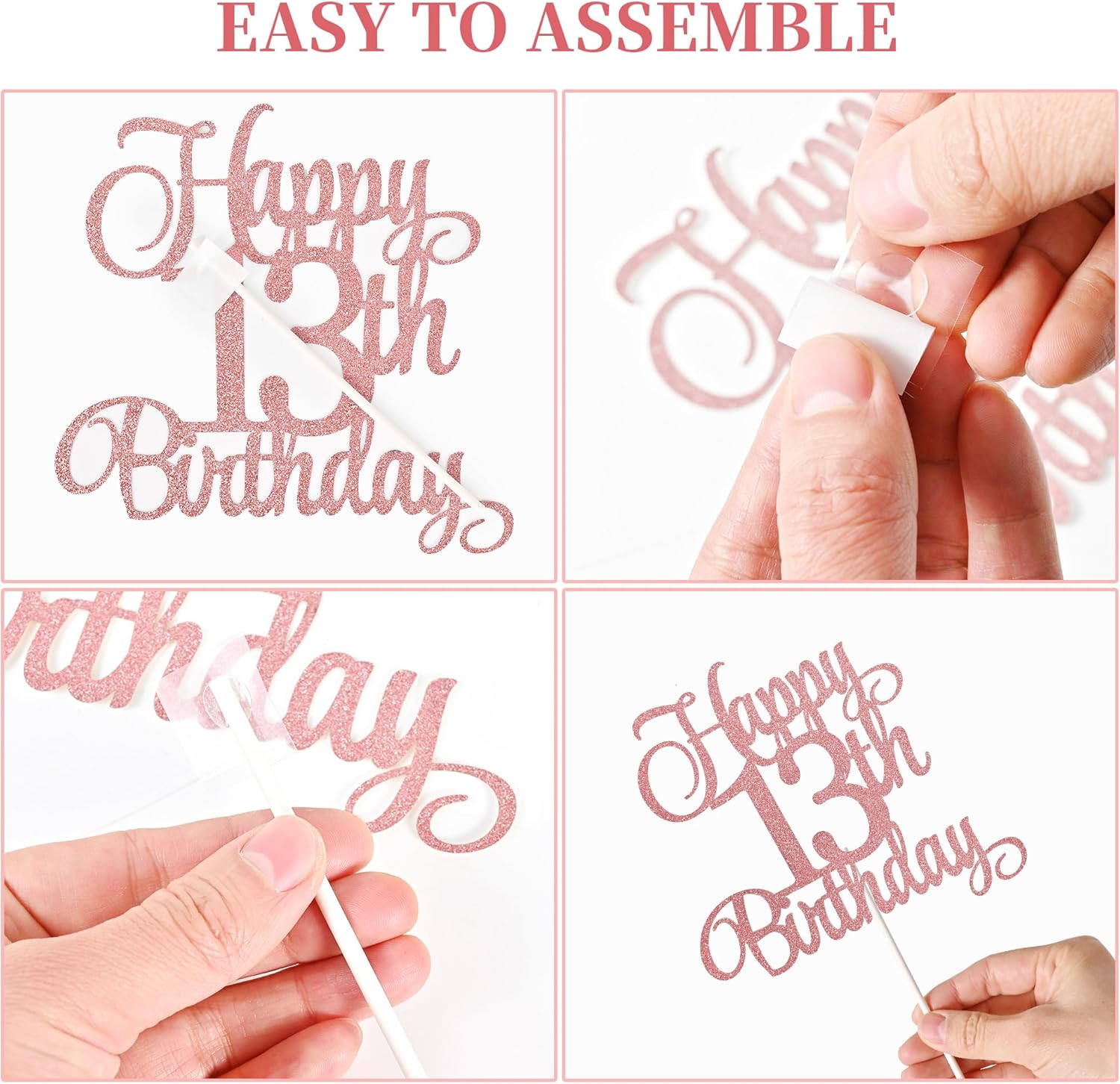 13th Birthday Cake Toppers Set with Glitter and Candles