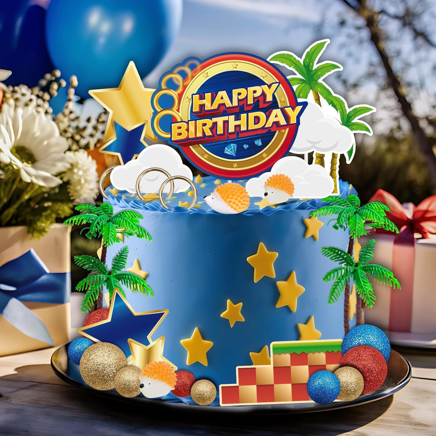 GZDUCK 30Pcs Blue Hedgehog Cake Toppers for Kids Birthday Party