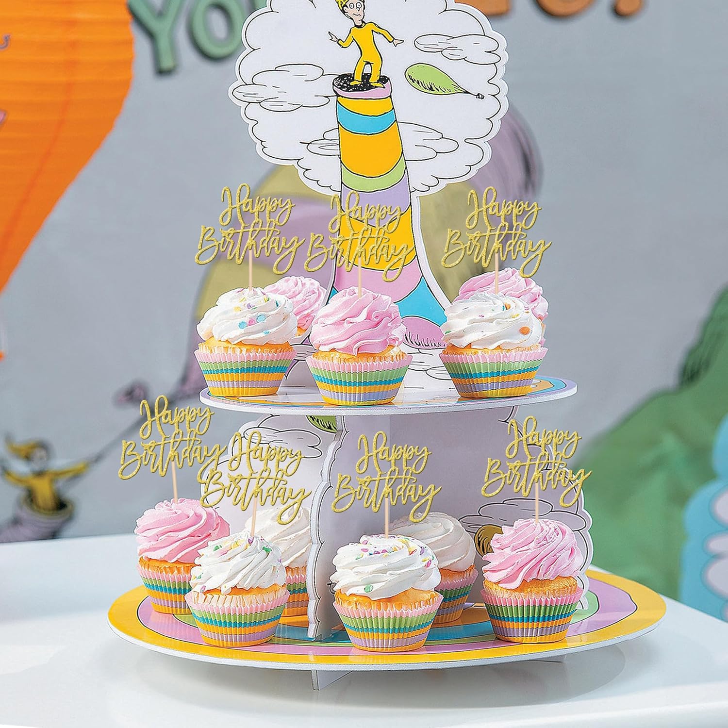 ZHUOWEISM 24 PCS Happy Birthday Cupcake Toppers Glitter