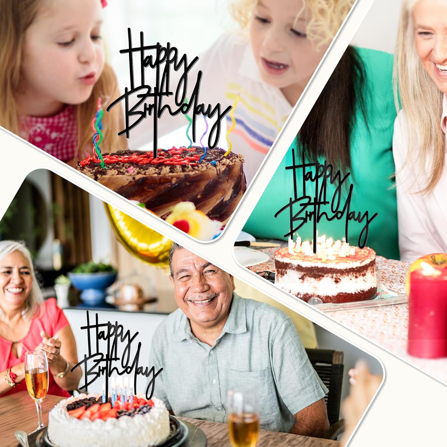 1 PCS Black Happy Birthday Cake Topper 53x72 Inch Acrylic Sign