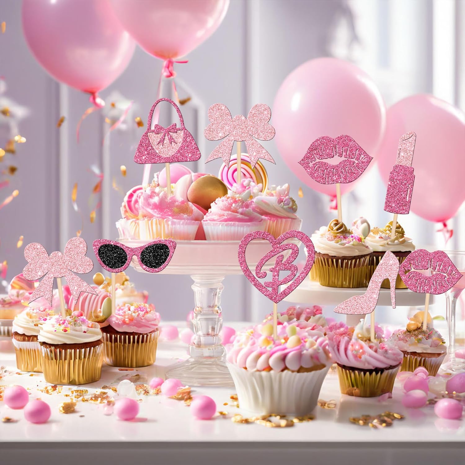 24PCS Glitter Cupcake Toppers for Princess Parties
