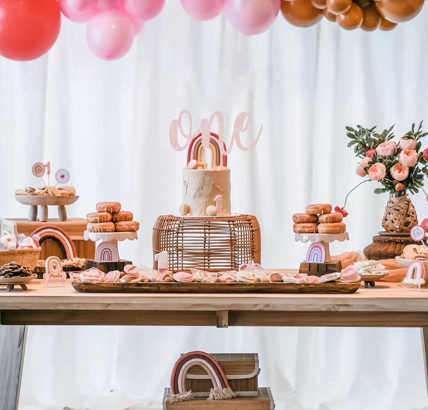 Rose Gold Glitter 1st Birthday Cake Topper