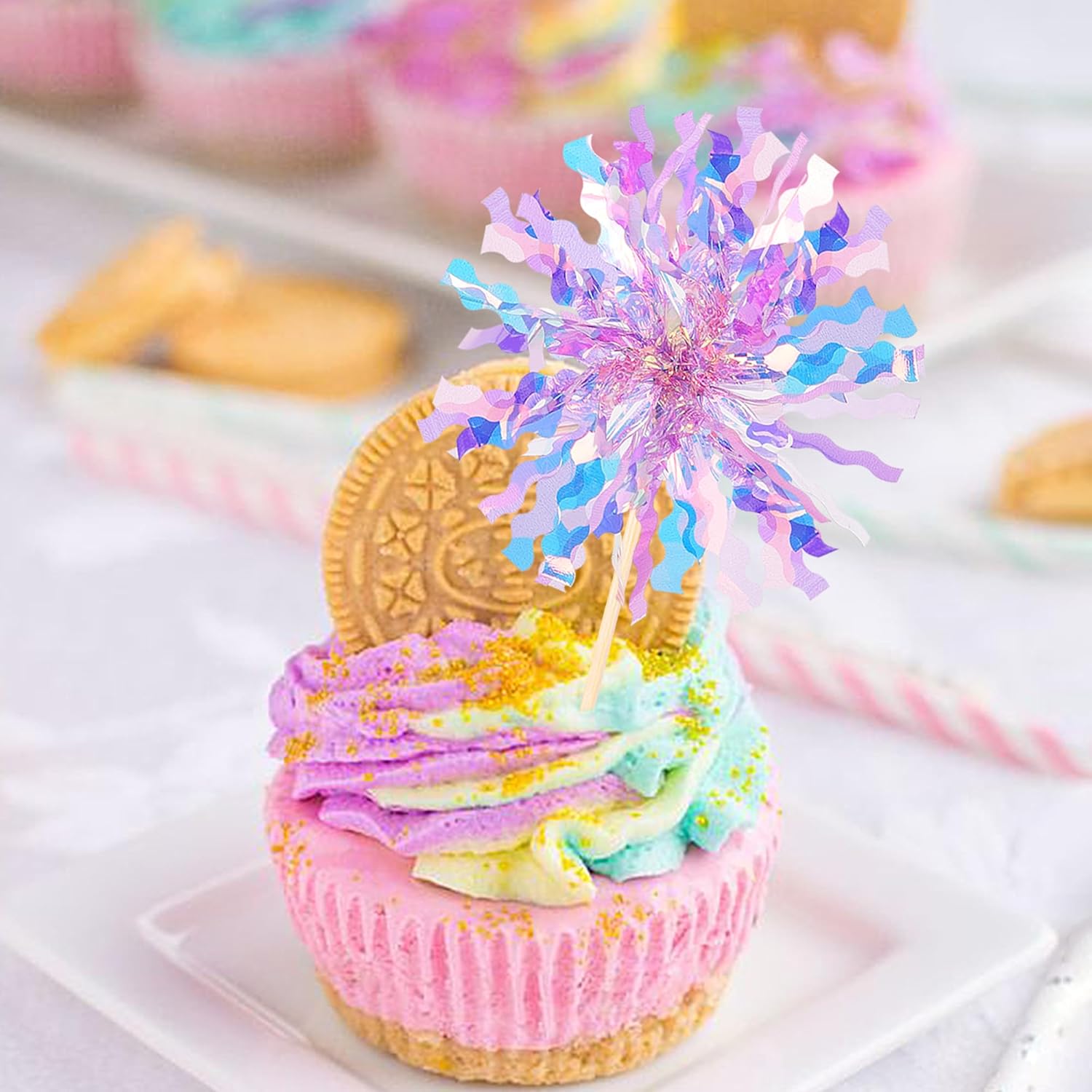 30 PCS Purple Foil Firework Cupcake Toppers 1