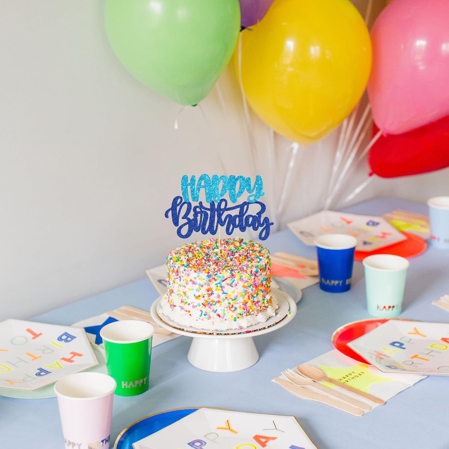 Gyufise Happy Birthday Cake Topper Glitter Blue