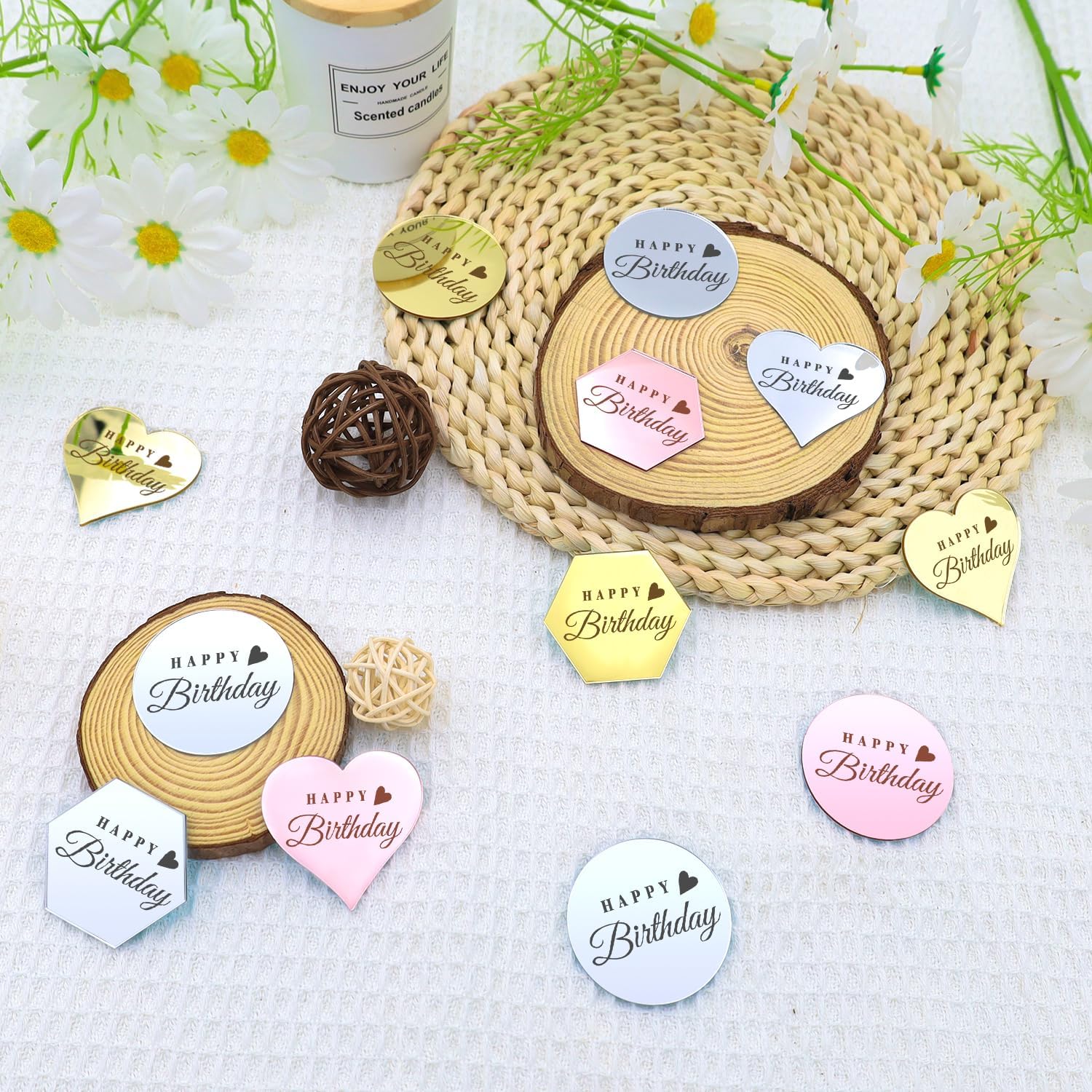 45PCS Happy Birthday Cake Toppers Multi-Shape Color