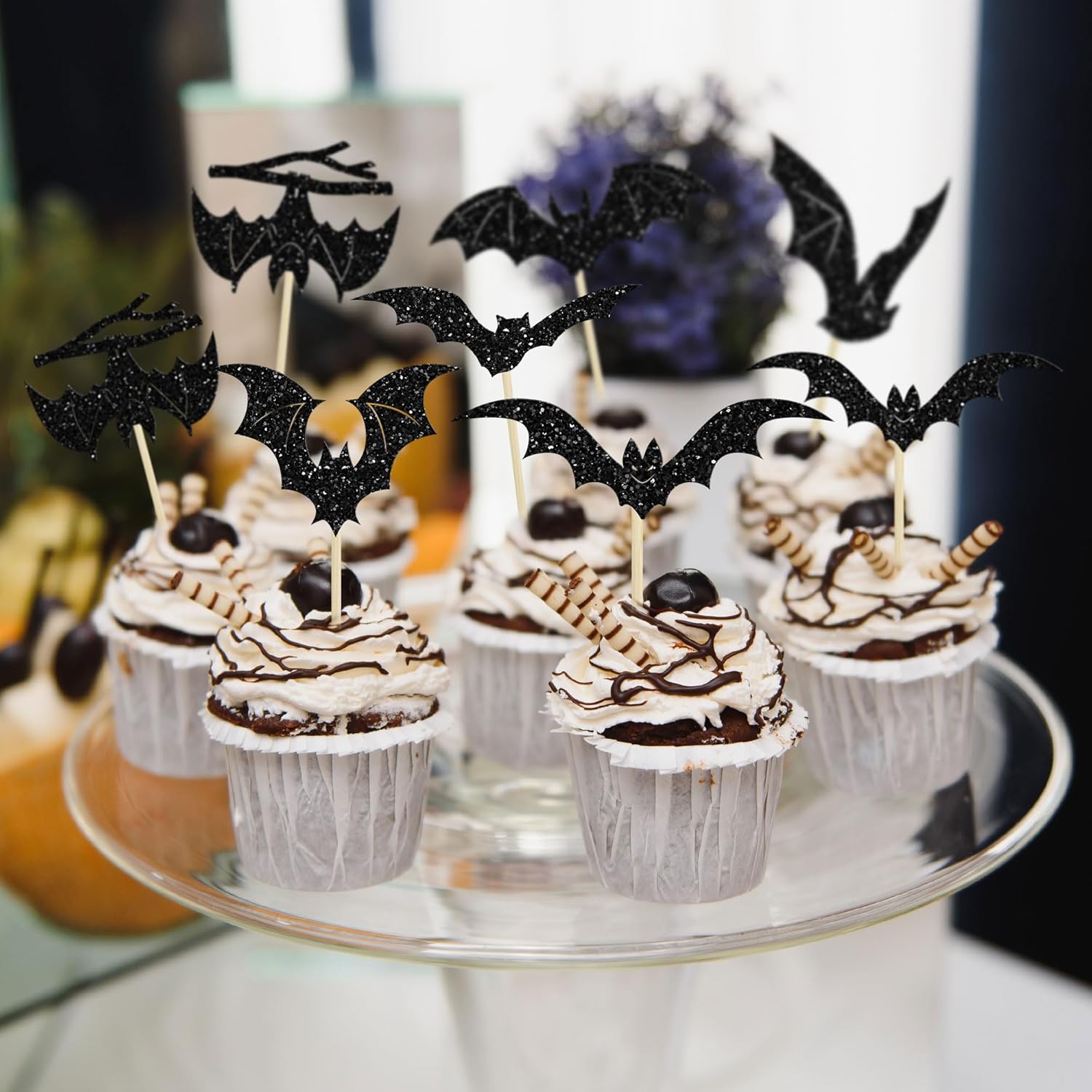Gyufise 24Pcs Halloween Bat Cupcake Toppers 1